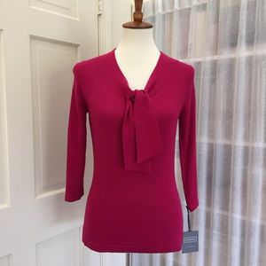 3/4 sleeves knit Top w/bow tie