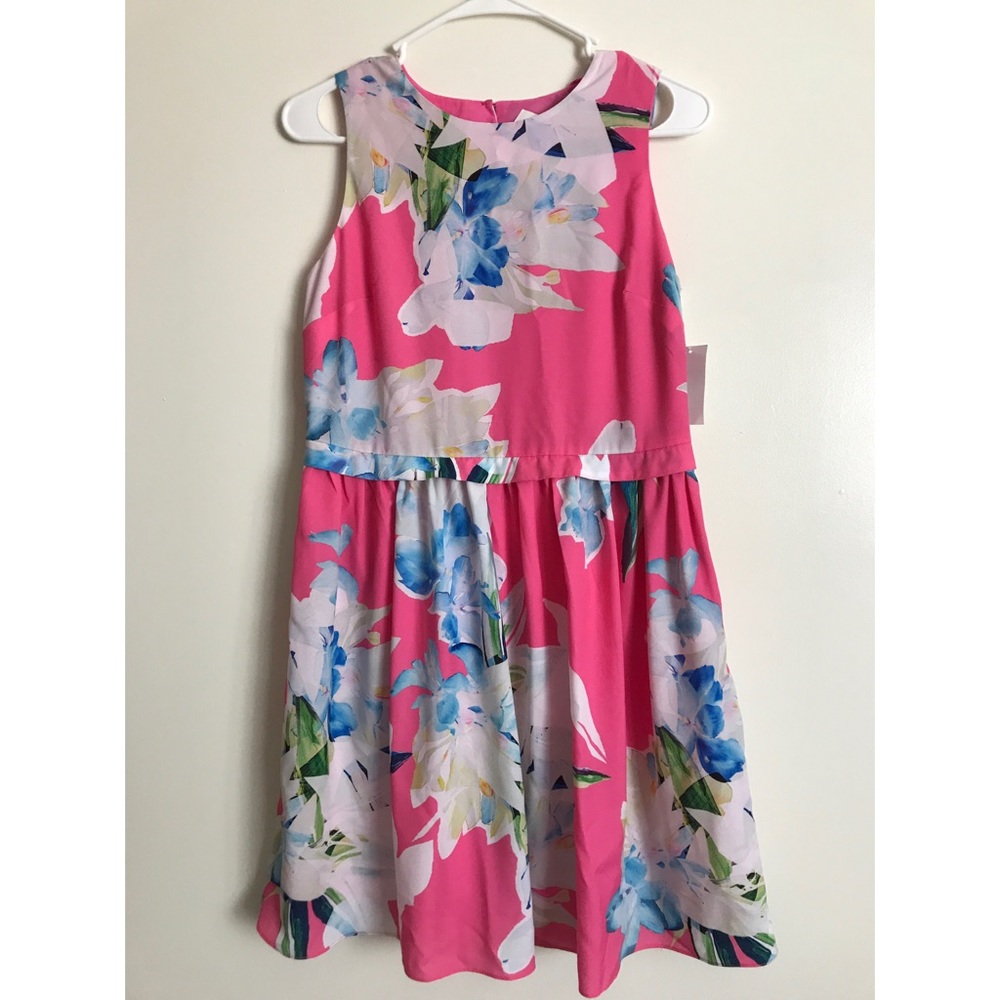 NWT CeCe Pink Floral fit and flare key hole dress