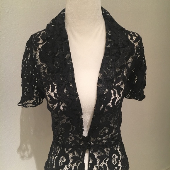Twelfth Street by Cynthia Vincent Jackets & Blazers - Black lace short sleeve jacket blazer