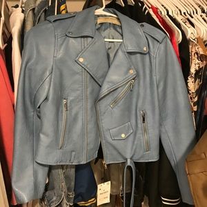 Blue leather jacket