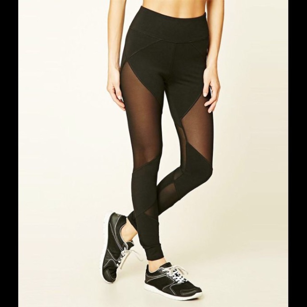 FOREVER 21 black mesh active leggings
