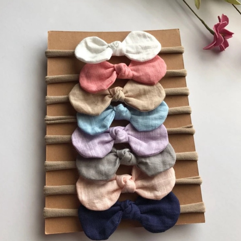 Set of 8 Linen headband bows or clips