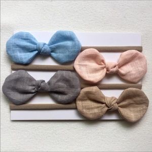 Set of 4 Linen top knot headband bows or clips