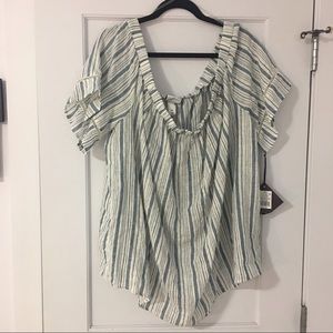 Plus Size Blue and Off White Top