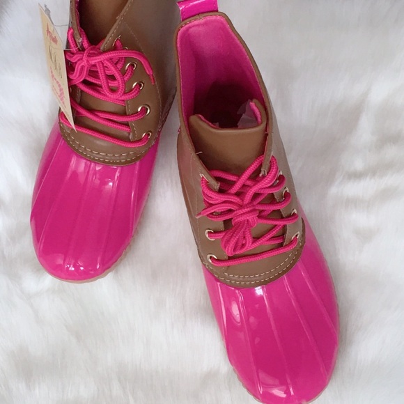 🍁 2X HP‼️ Pink Duck Boots Rain Boots Fall Boots - Picture 2 of 8