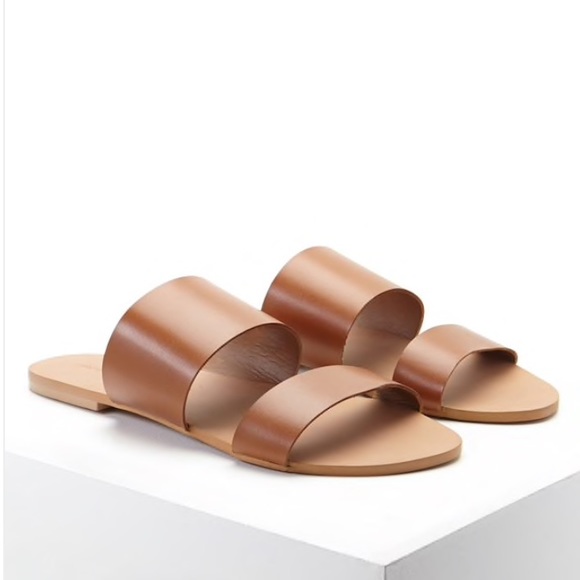 Forever 21 Shoes - Forever 2 Tan Double Strap Leather Slides