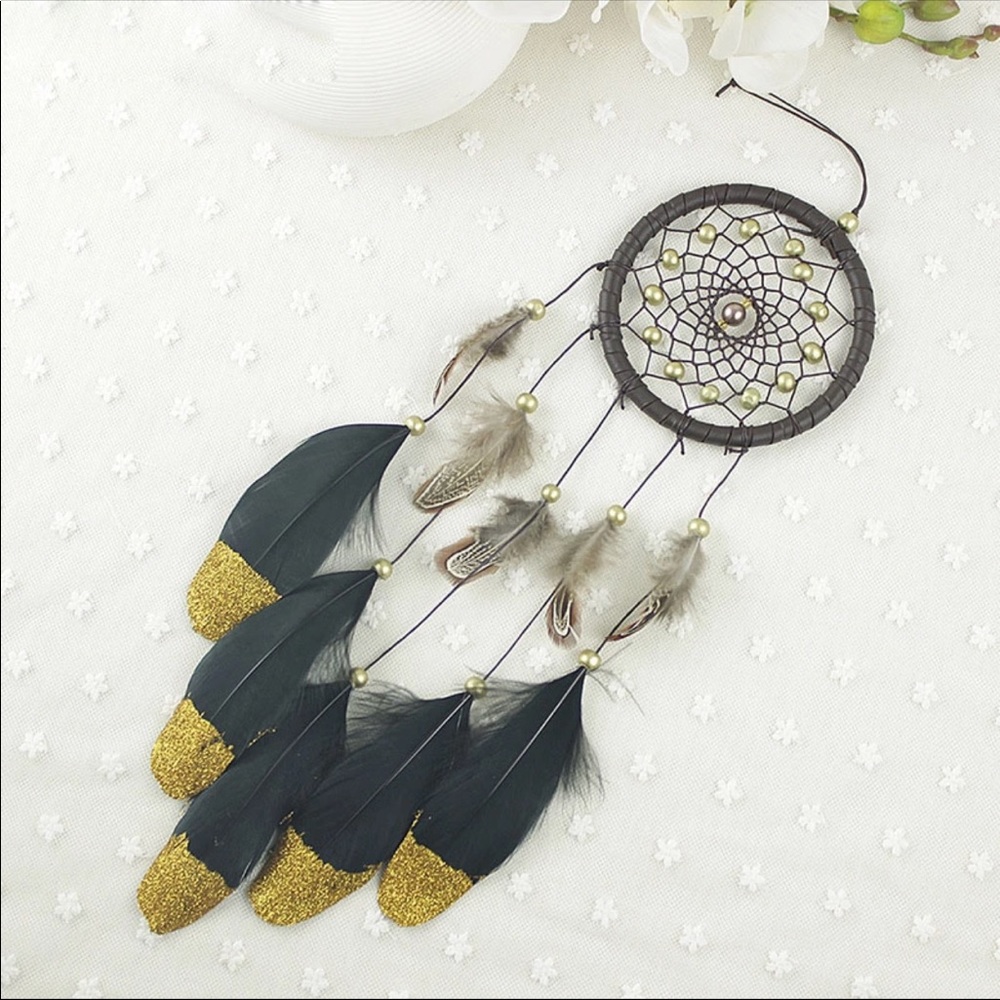 Indian Weave golden feather black dream catcher