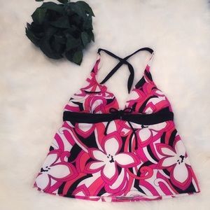 Tropical Honey Pink Black and White Tankini Top 📦