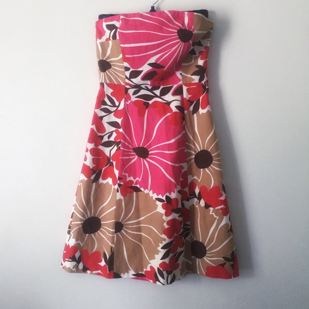 J Crew Khaki & Pink Floral Strapless Dress 📦
