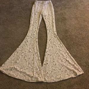 Cream lace Bellbottom pants.