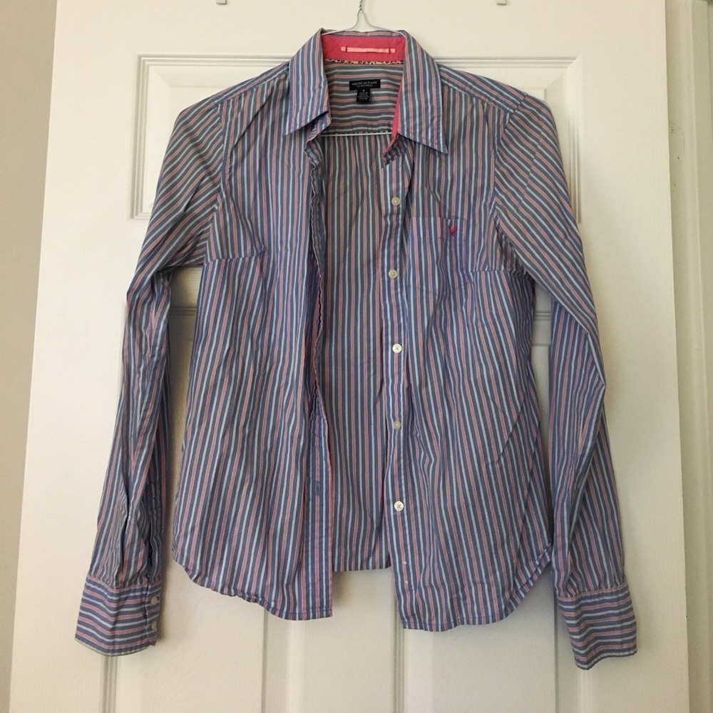 Size 8 American Eagle Blue and Pink Top GUC