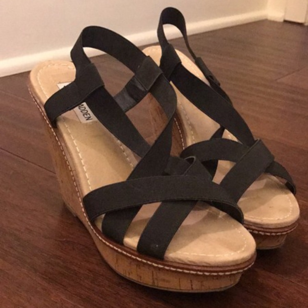 Steve Madden black wedge sandals, worn once! - Picture 1 of 5