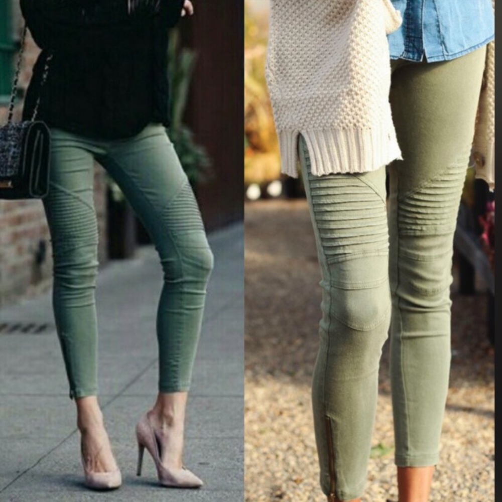 Olive moto jeggings
