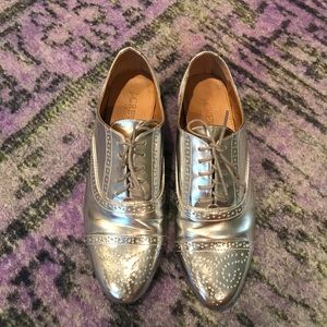 JCrew Metallic Silver Oxfords