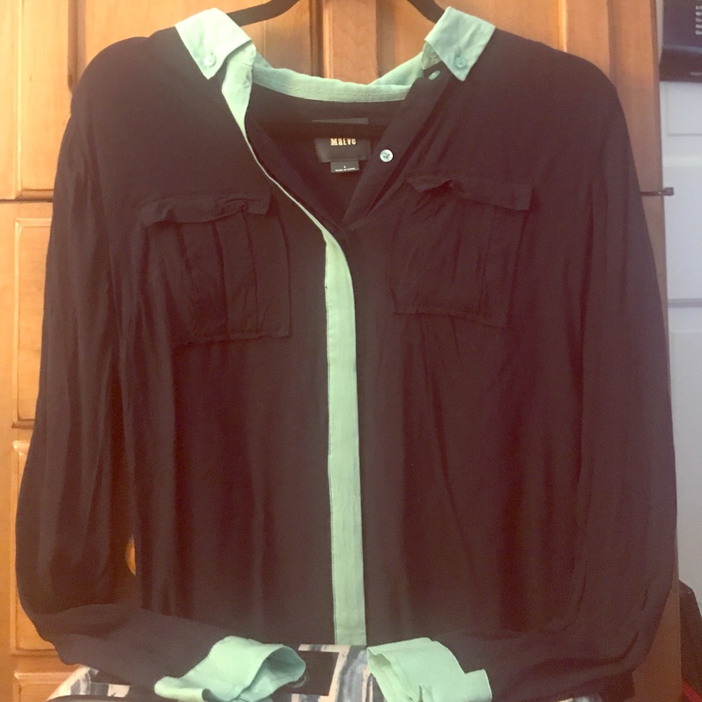 Anthropologie/Maeve sz4 Navy Button-down Blouse