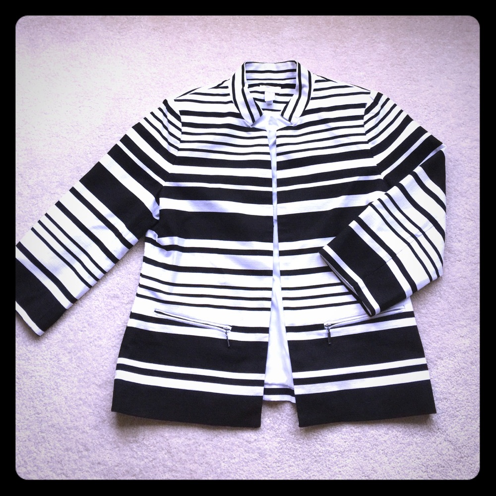 Chico's Size 0 Black & White Striped Blazer