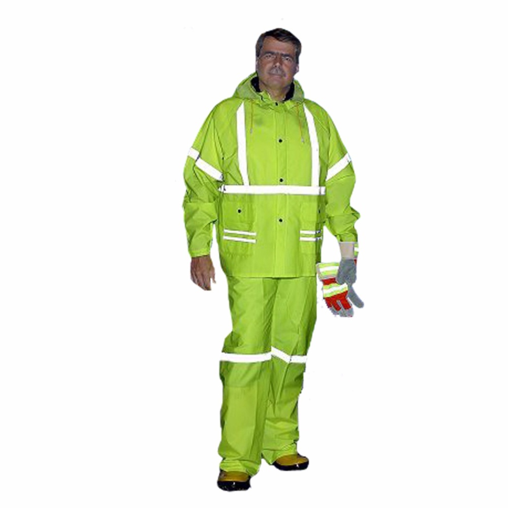 Hi Vis Lime Rain Suit With Reflective Stripes