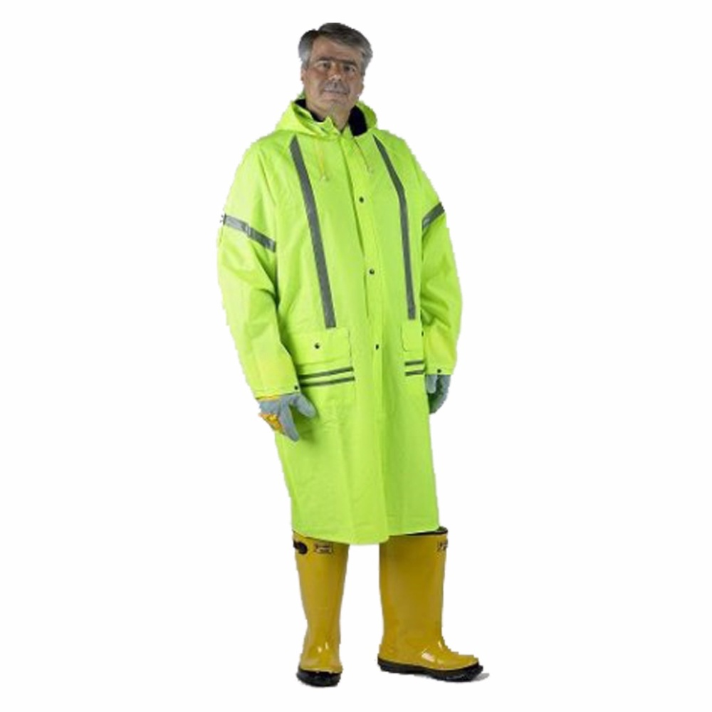 49 Inch Lime Rain Coat With Reflective Stripes