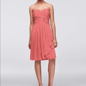 David's Bridal Coral Short Crinkle Chiffon Dress