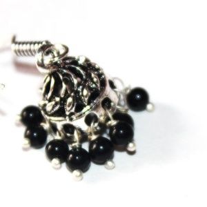 Small light black and silver jhumka earrings