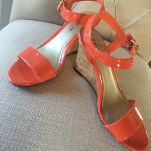 Brand new ANN MARINO orange patent  wedges 7.5