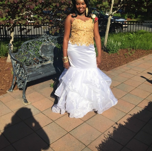 Gold and white mermaid ball gown