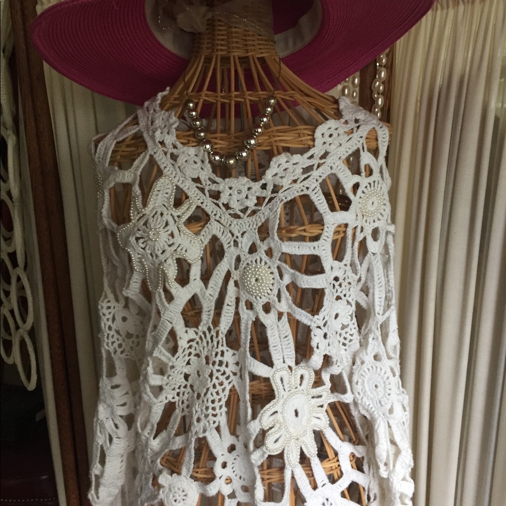 Cover up Crochet White Top