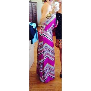 Maxi Halter Tribal Print Hot Pink Dress