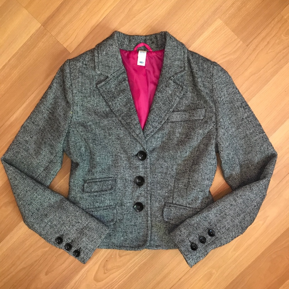 Old Navy Gray Tweed blazer with pink lining