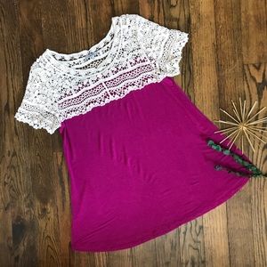 Jodifl Crochet Yoke Tee in Fuchsia