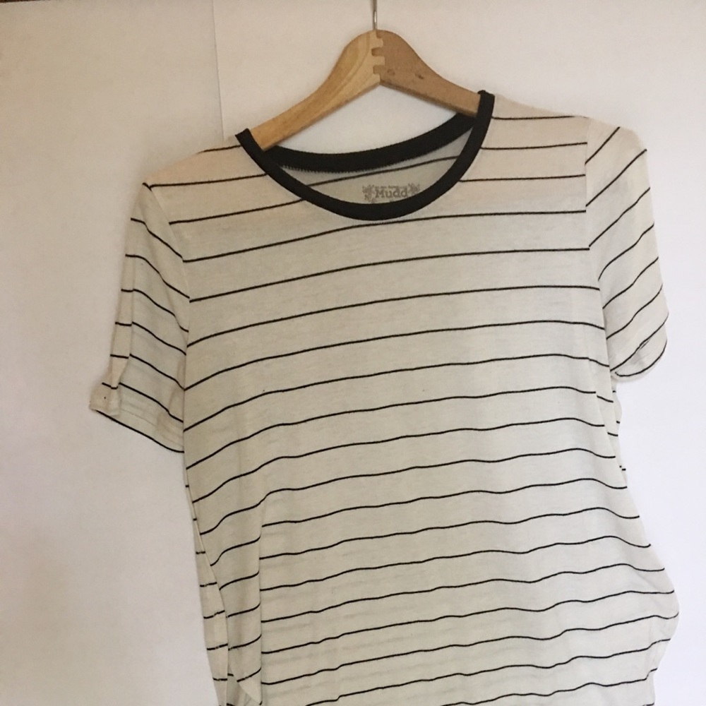 Black and white striped high low tee