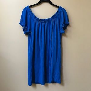 Wide scoop neck blue shirt