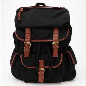 Black Ecote Canvas Rucksack Backpack, Leather trim