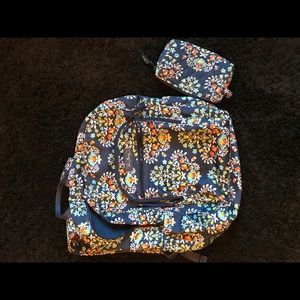 Vera Bradley navy blue floral print backpack !!