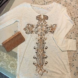 Gorgeous cream and brown cross top