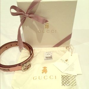 TWO GUCCI KIDS BELT PINK MONOGRAM AND RED AUTH