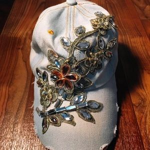 Bedazzled distressed women's baseball cap