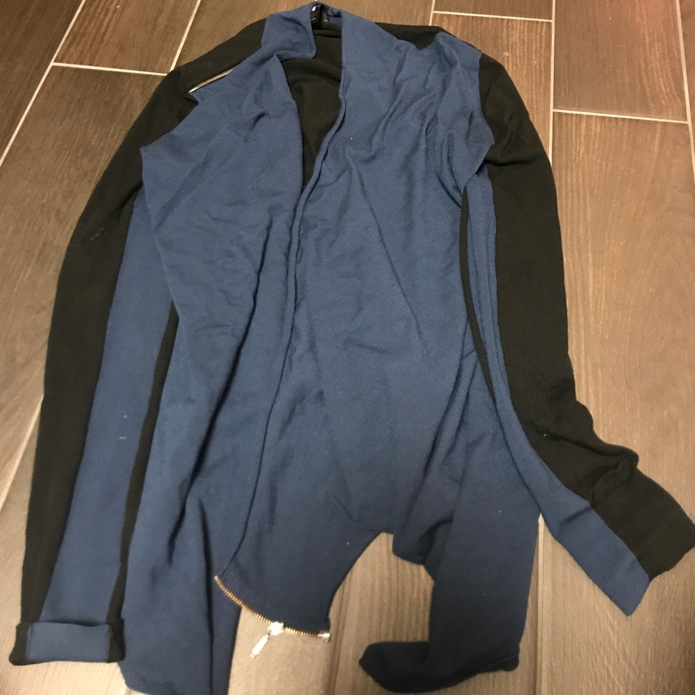 Navy and black cardigan w shoulder zipper detail
