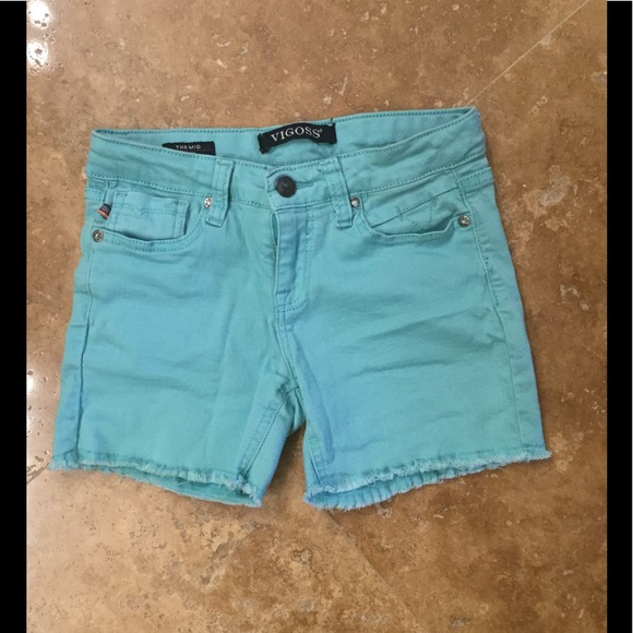 teal jean shorts