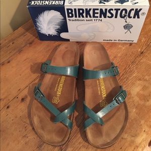 Like new Birkenstock Mayari in graceful jade 40