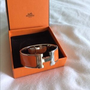 Hermes enamel H bracelet, orange, large size