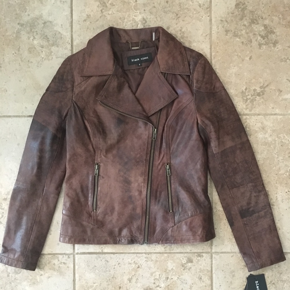 NWT!! Black Rivet by Wilsons Leather Moto Jacket