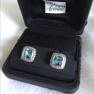 David Yurman stud earrings, blue and diamond