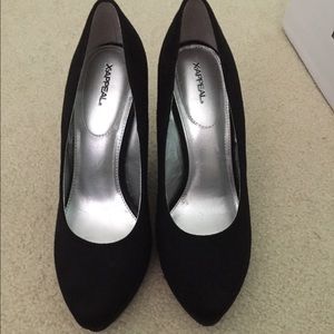 Black platform wedge heels