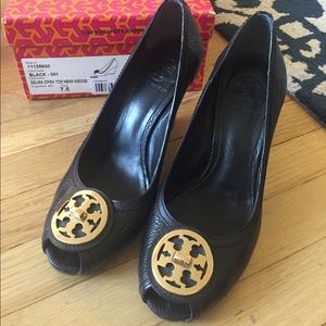 Tory Burch Black Leather Selma Wedge