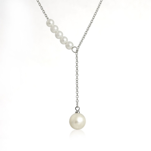 Pearl Lariat Style Necklace Silver Chain - Picture 2 of 3