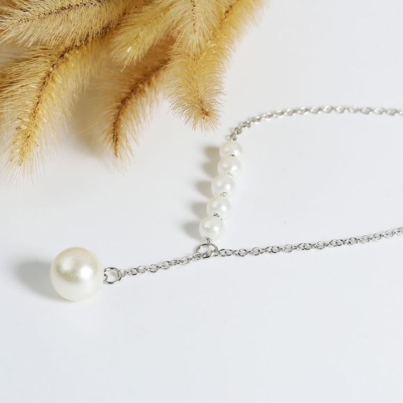 Pearl Lariat Style Necklace Silver Chain - Picture 3 of 3
