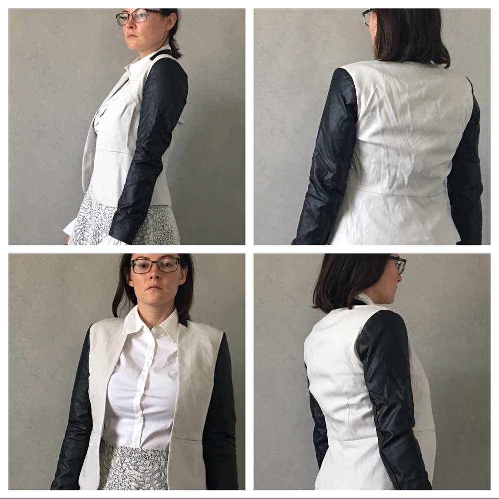 🆕H&M cream jacket with faux leather sleeves