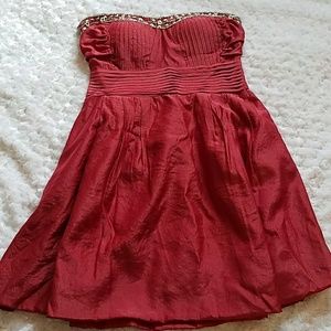 Red strapless dress