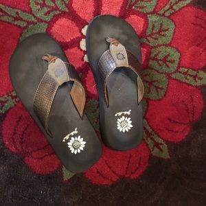 Yellow box flip flops